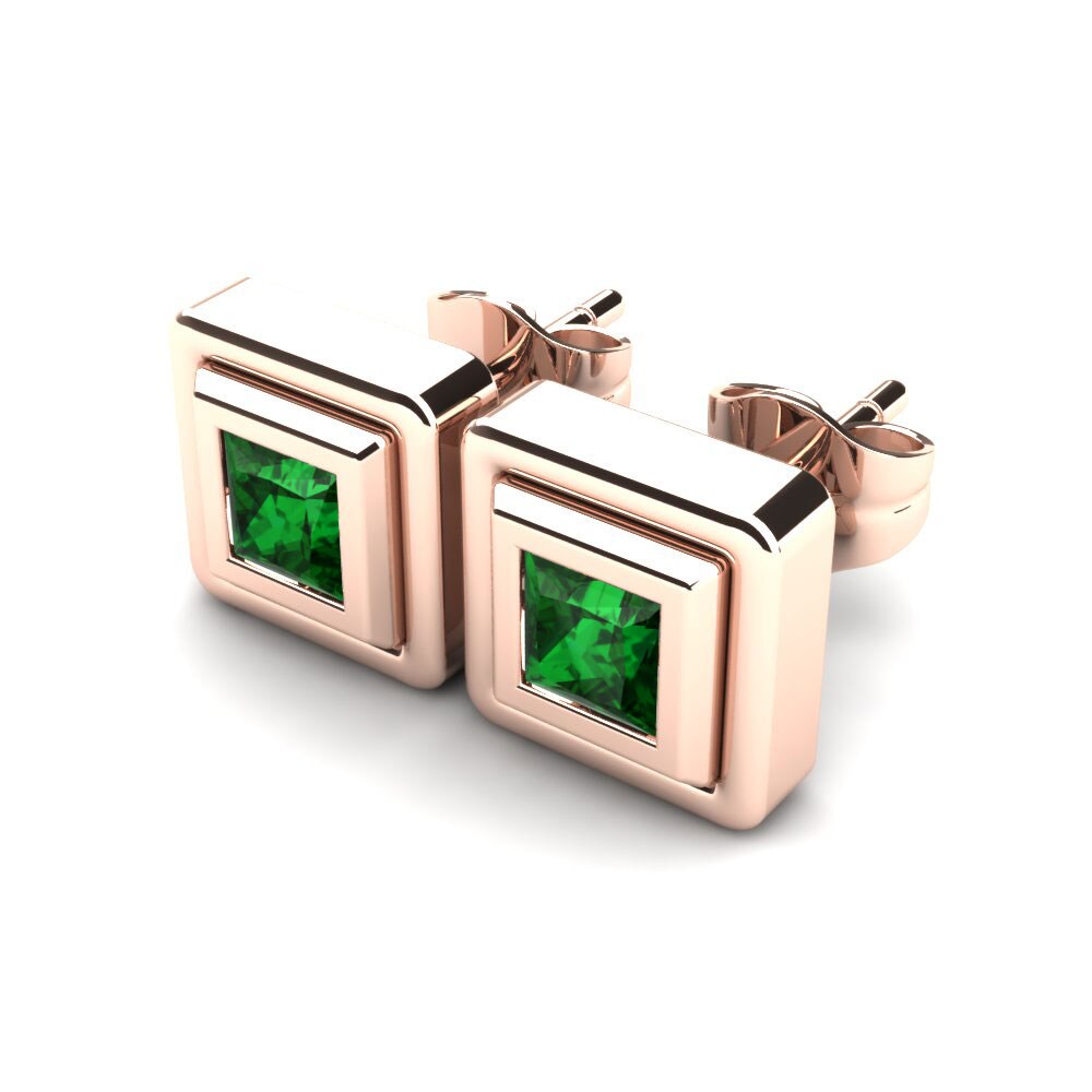 14k Oro Rosa Circonita Verde Pendiente de mujer Ayame