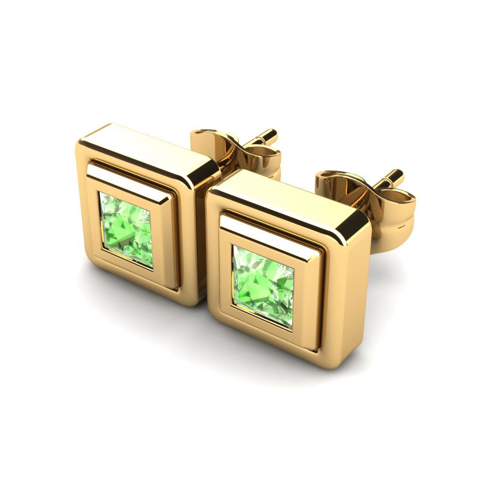 14ct Yellow Gold Green Amethyst Women's Earring Ayame