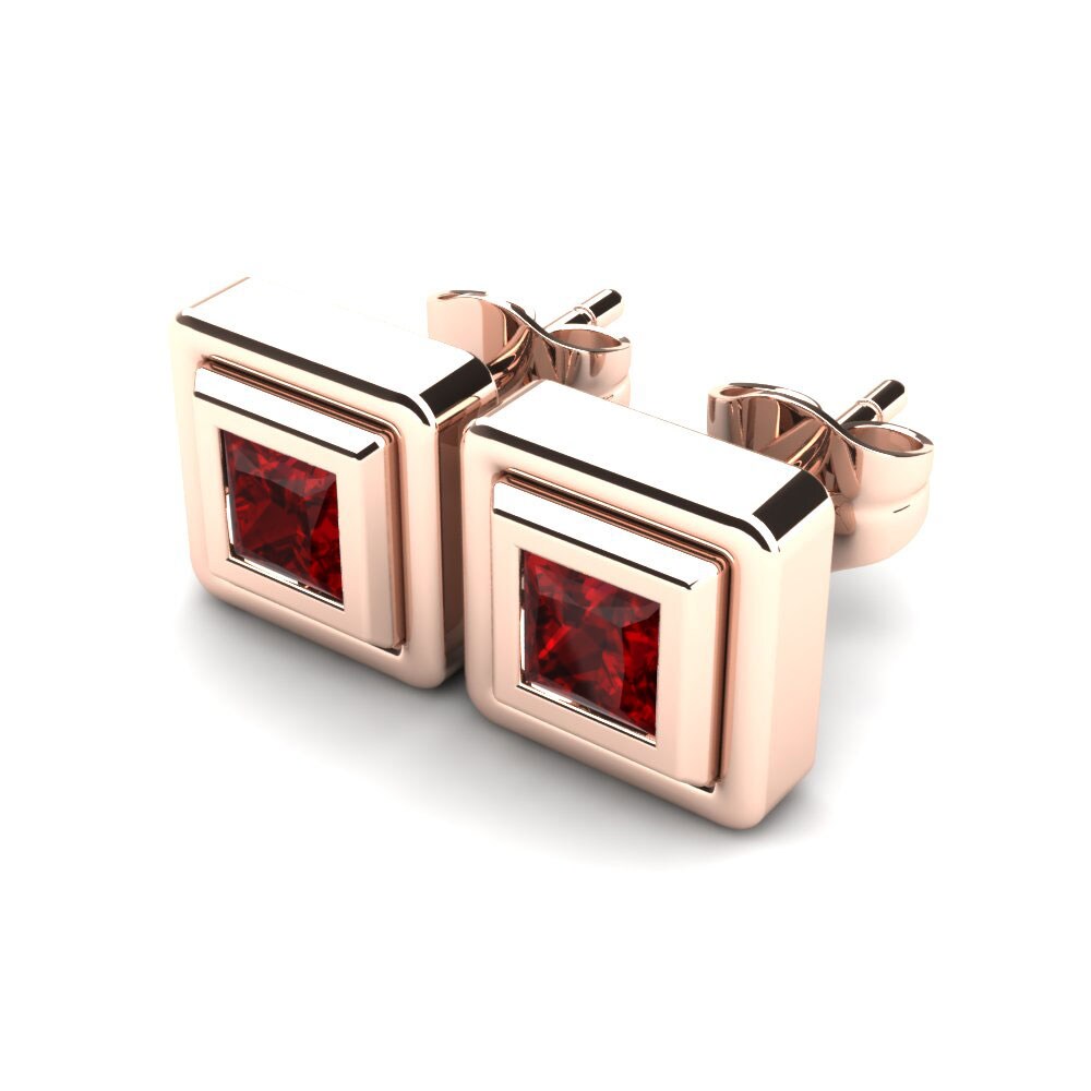14k Oro Rosa Circonita Roja Pendiente de mujer Ayame