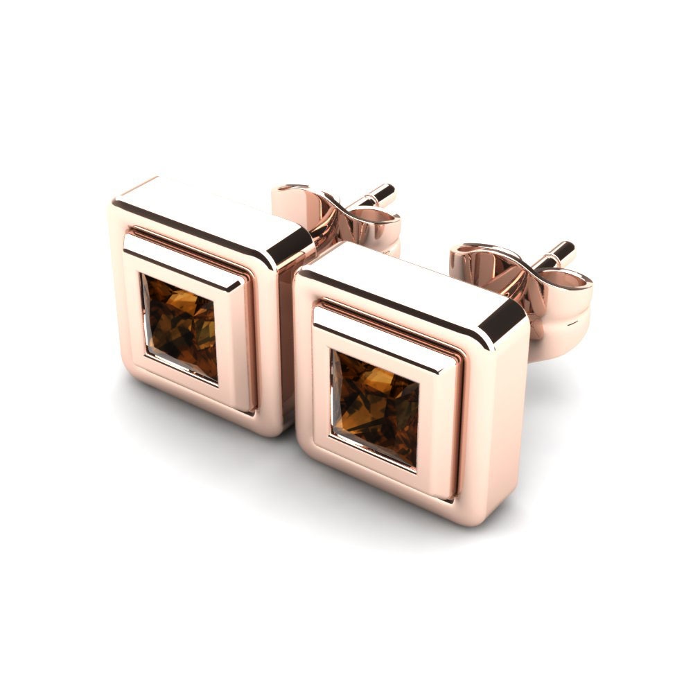 14k Oro Rosa Cuarzo humo Pendiente de mujer Ayame