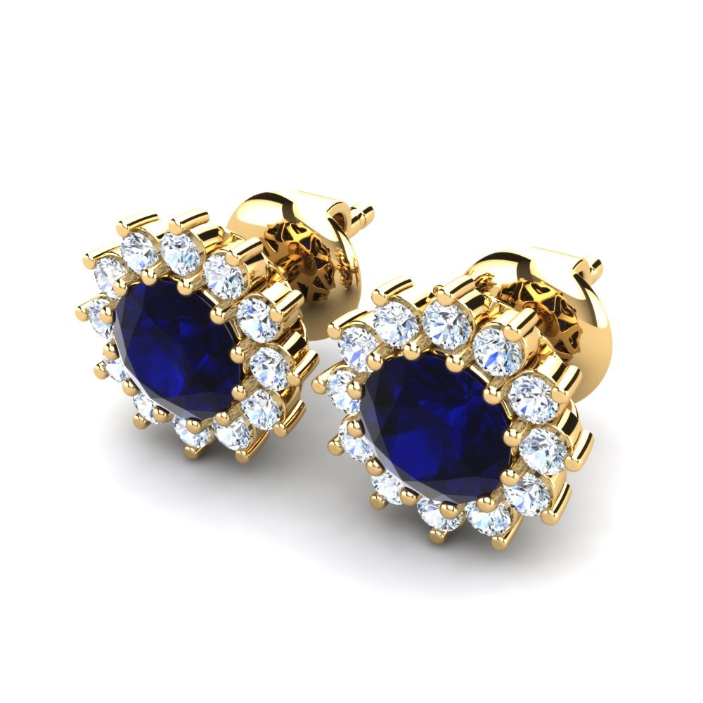 Ouro Amarelo 14K Safira Brincos Feminino Carrie