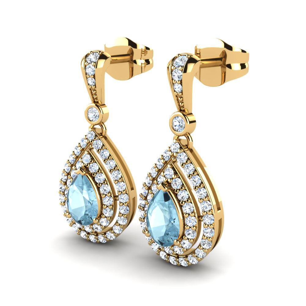 14k Oro Amarillo Aguamarina Pendiente de mujer Alice