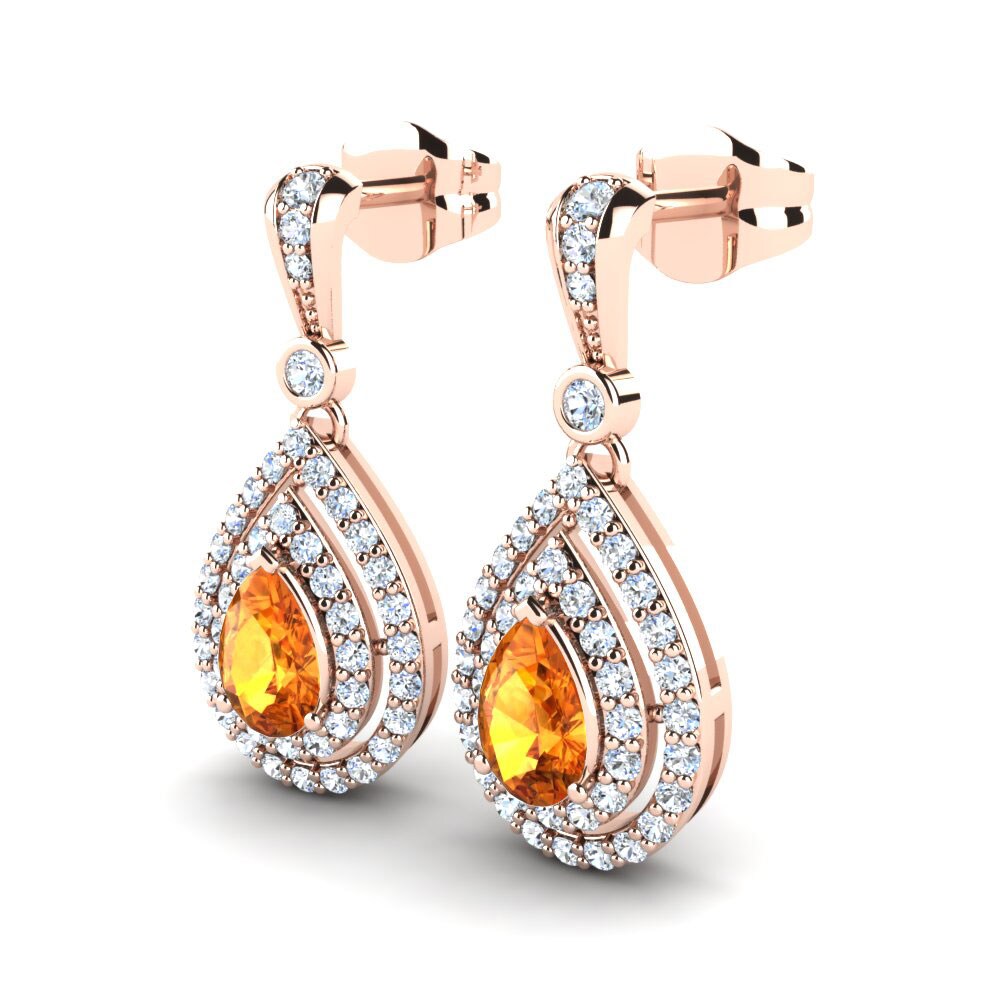 14K Rood Goud Citrien Dames Oorbellen Alice