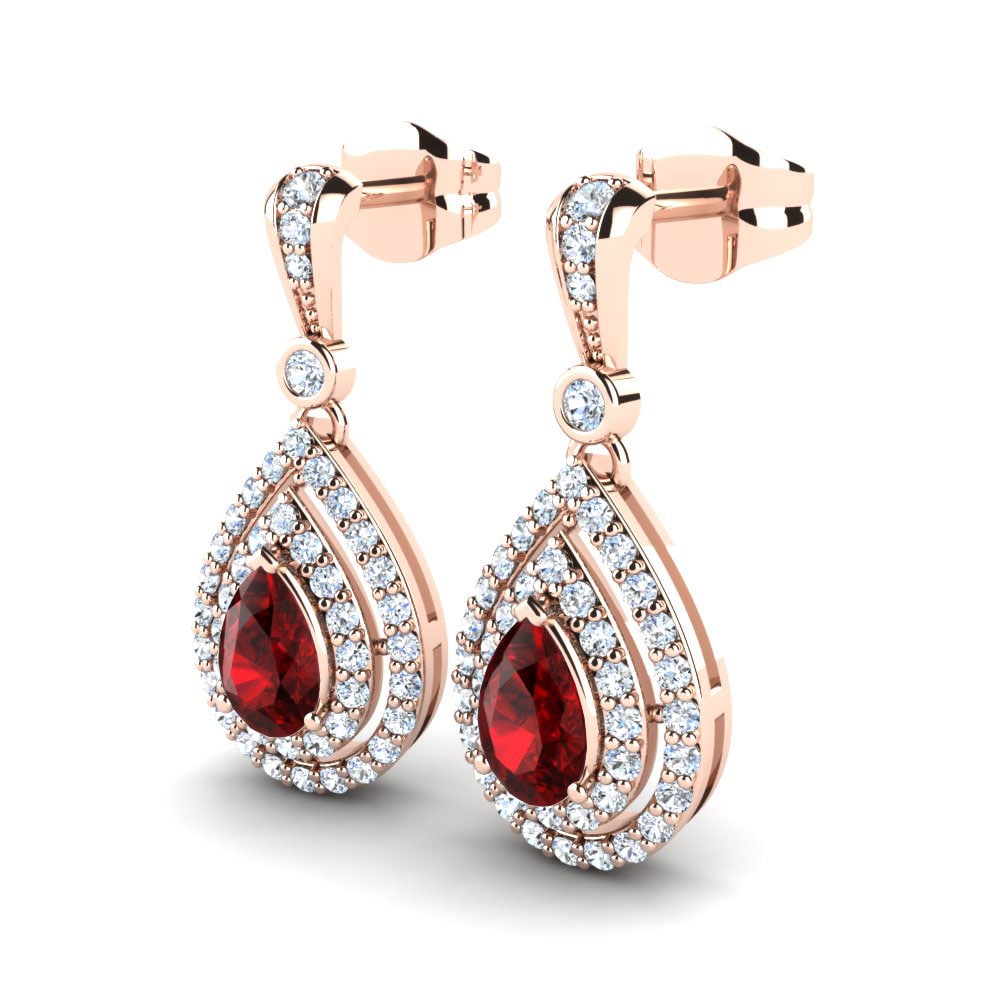 14k Oro Rosa Circonita Roja Pendiente de mujer Alice