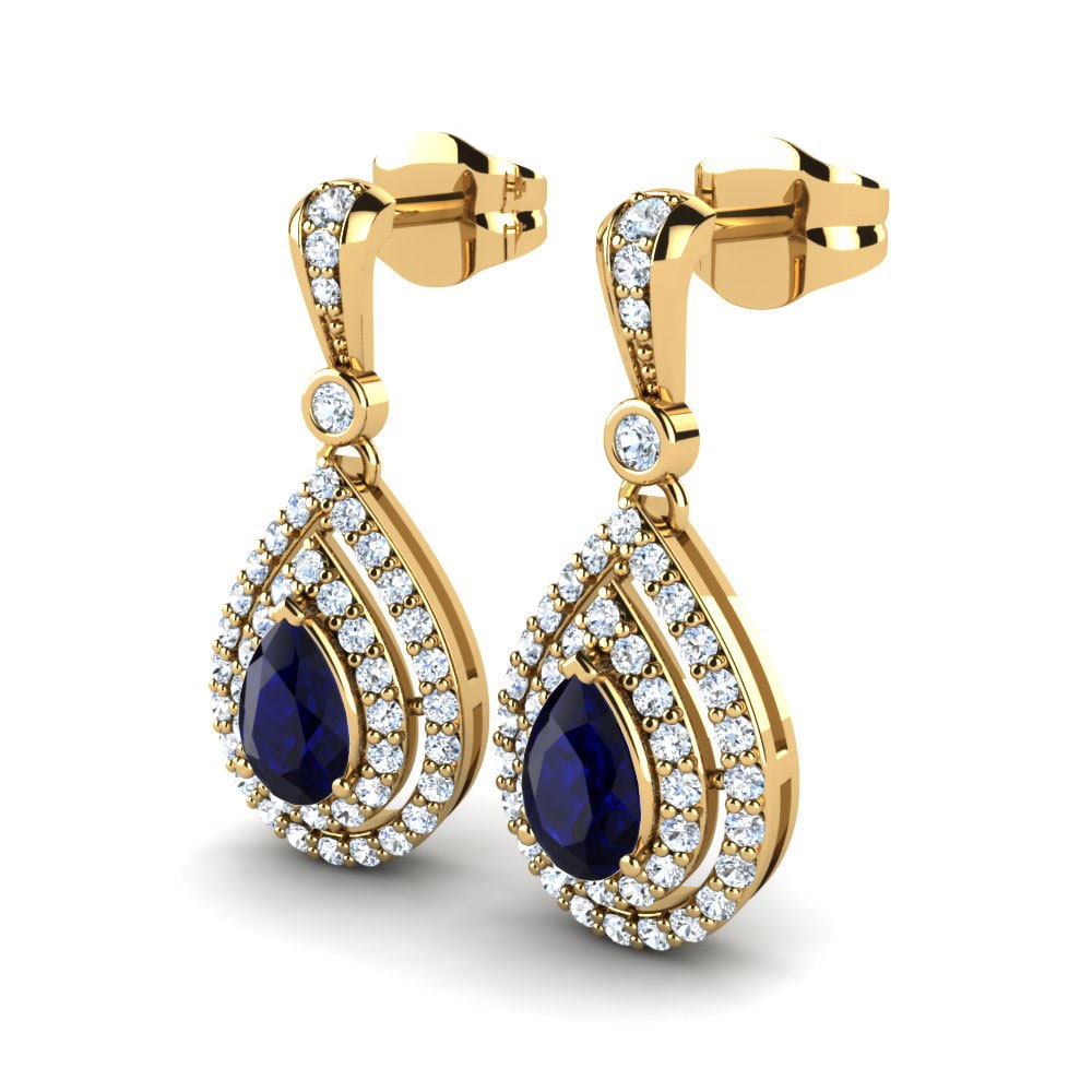 Ouro Amarelo 14K Safira Brincos Feminino Alice