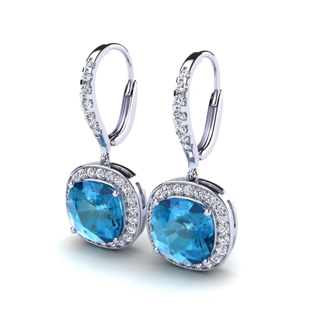 14k Oro Blanco Topacio azul Pendiente de mujer Valerie