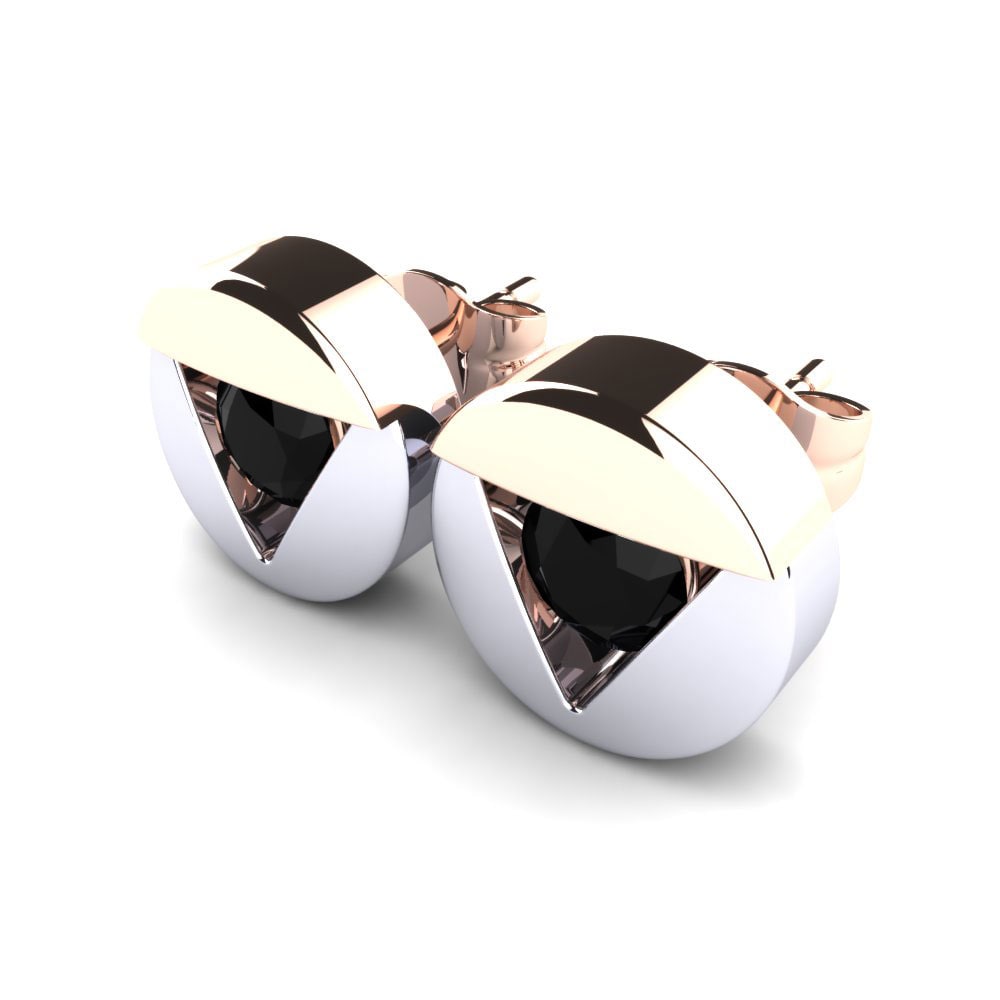 14k Oro Rosa & Blanco Zafiro negro Pendiente de mujer Lisso