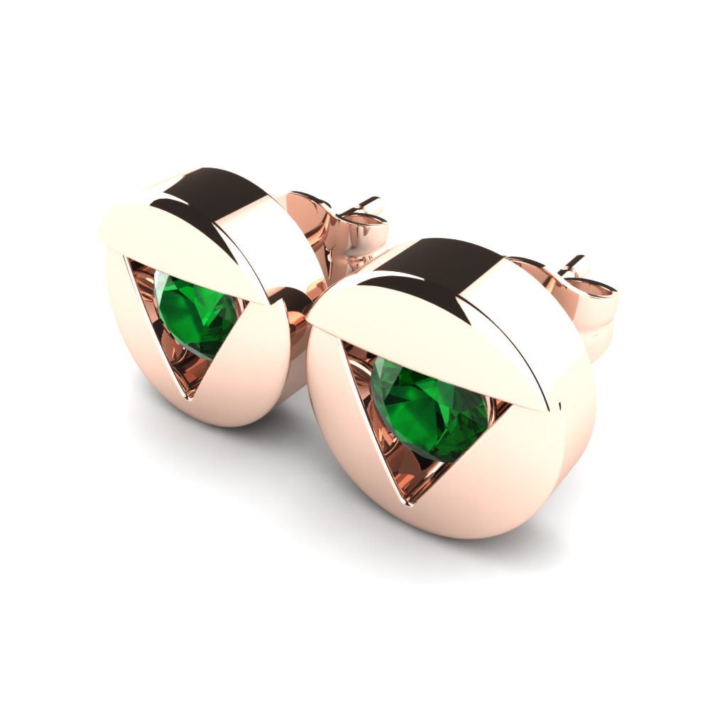 14k Oro Rosa Circonita Verde Pendiente de mujer Lisso