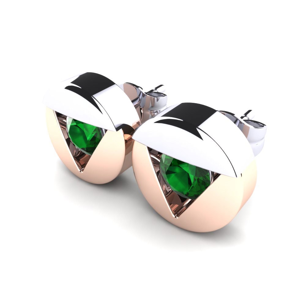 14ct White & Rose Gold Emerald (Lab Created) Women's Earring Lisso