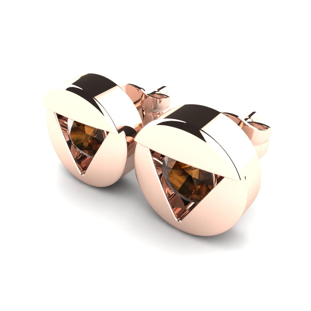 14k Oro Rosa Cuarzo humo Pendiente de mujer Lisso