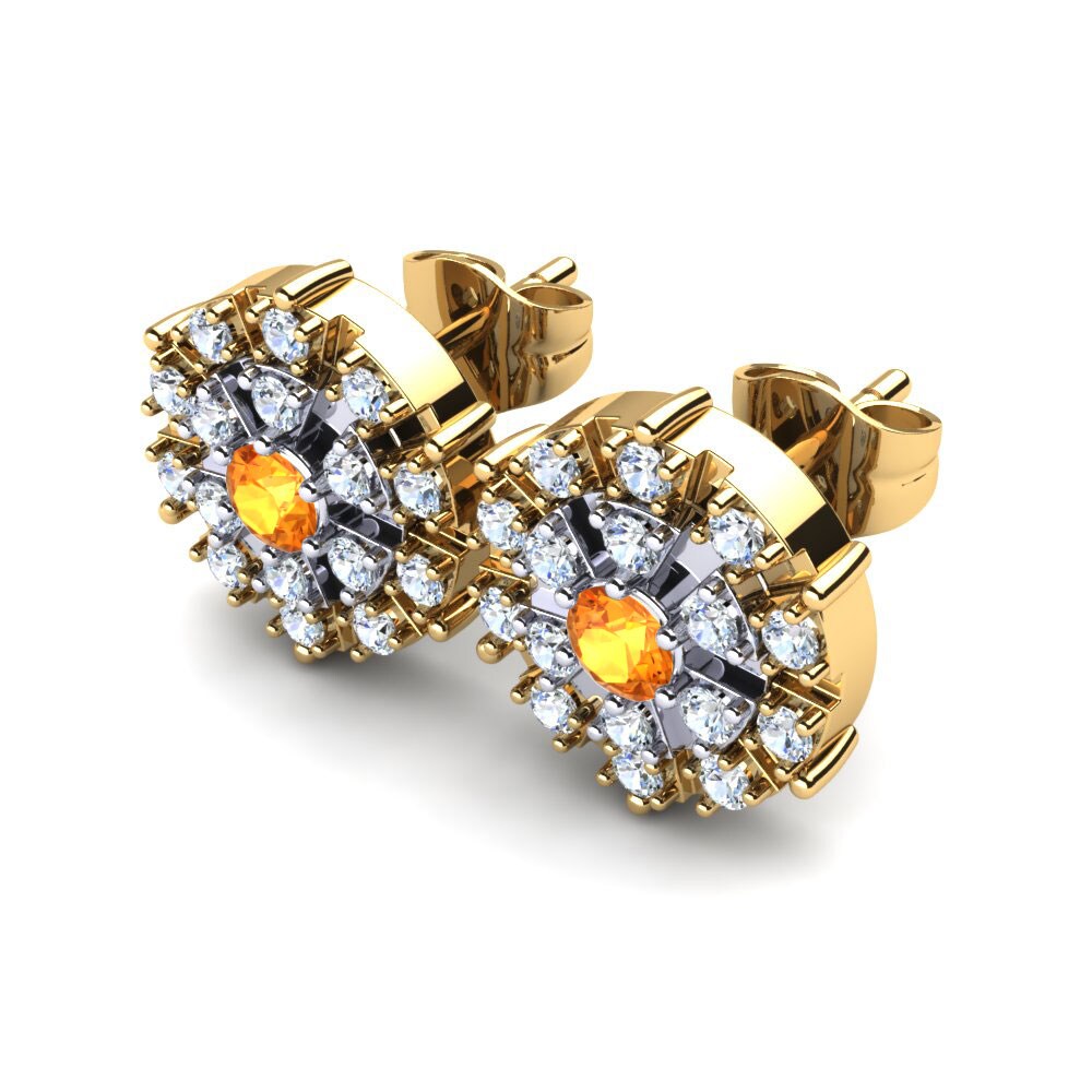 14ct Yellow & White Gold Citrine Women's Earring Pomana
