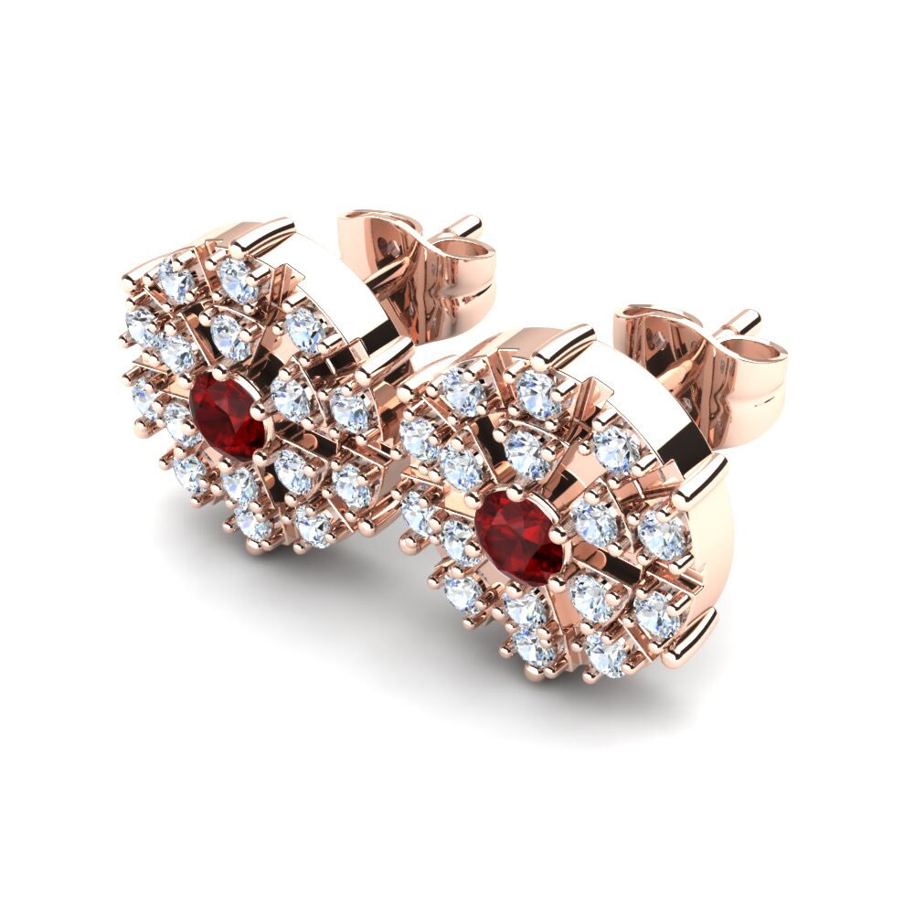 14k Oro Rosa Circonita Roja Pendiente de mujer Pomana