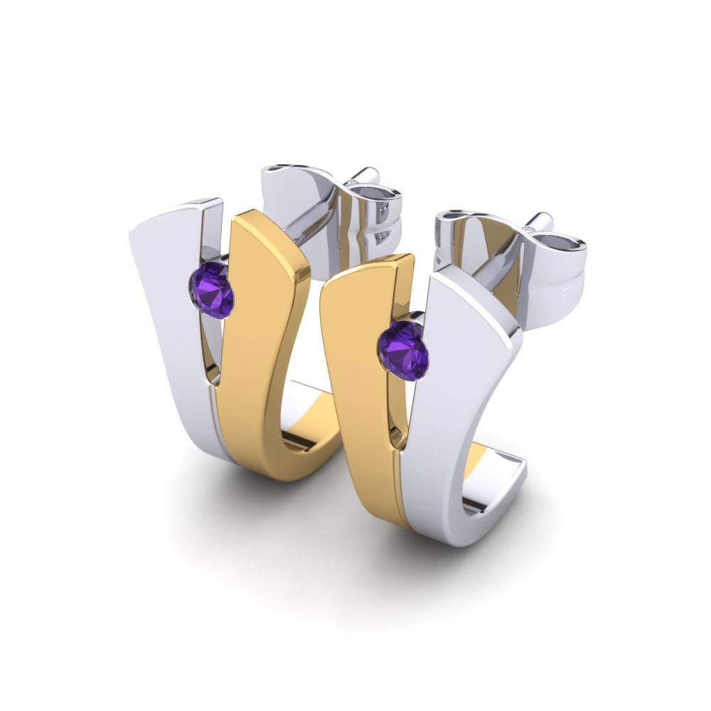 18k Oro Blanco & Amarillo Amatista Pendiente de mujer Benita