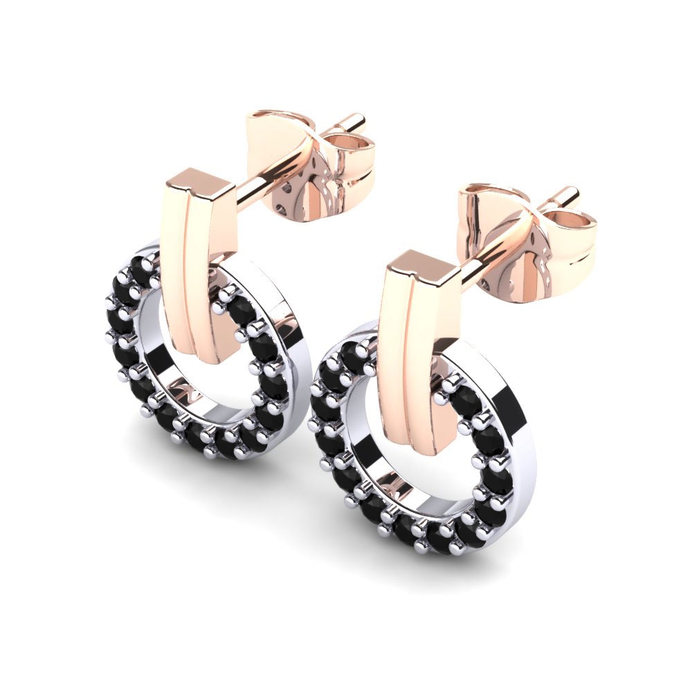 14k Oro Rosa & Blanco Zafiro negro Pendiente de mujer Trella
