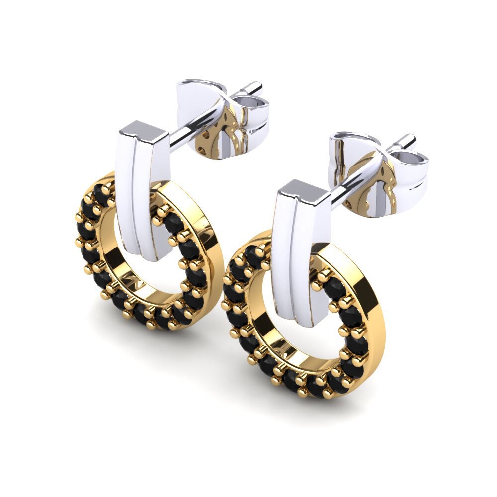 14ct White & Yellow Gold Black Sapphire Women's Earring Trella