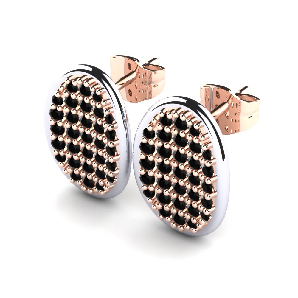14k Oro Rosa & Blanco Zafiro negro Pendiente de mujer Fionce