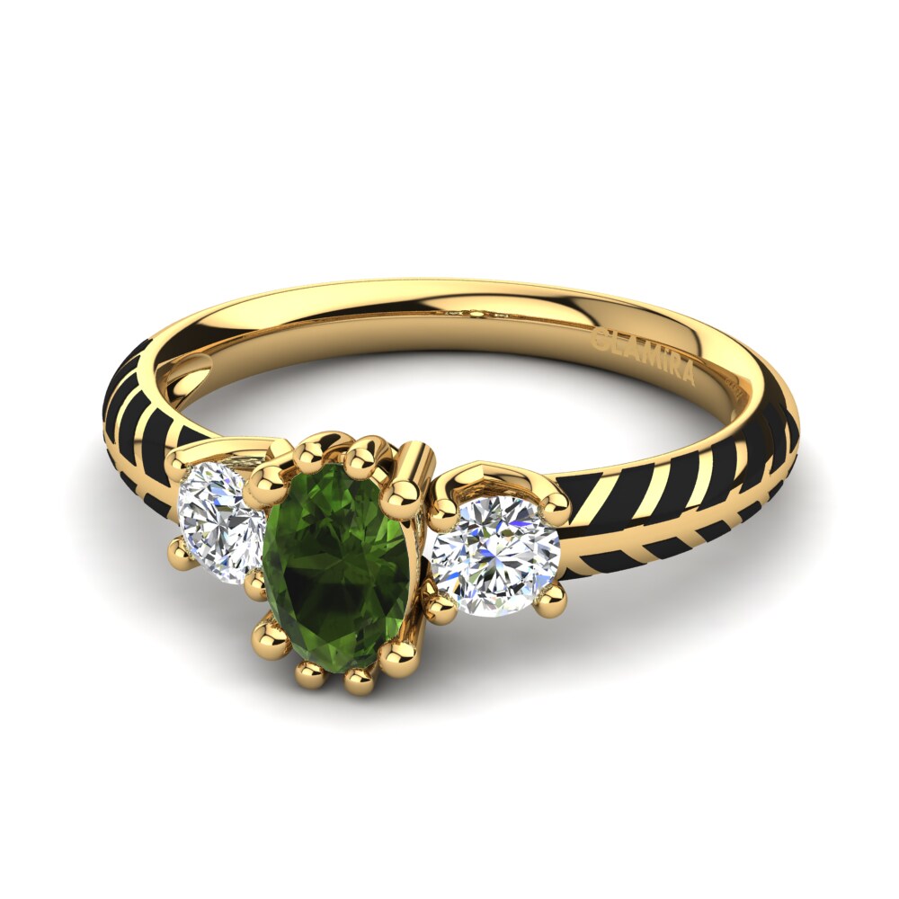 Bagues Or Jaune 14k Tourmaline Verte Pierres latérales