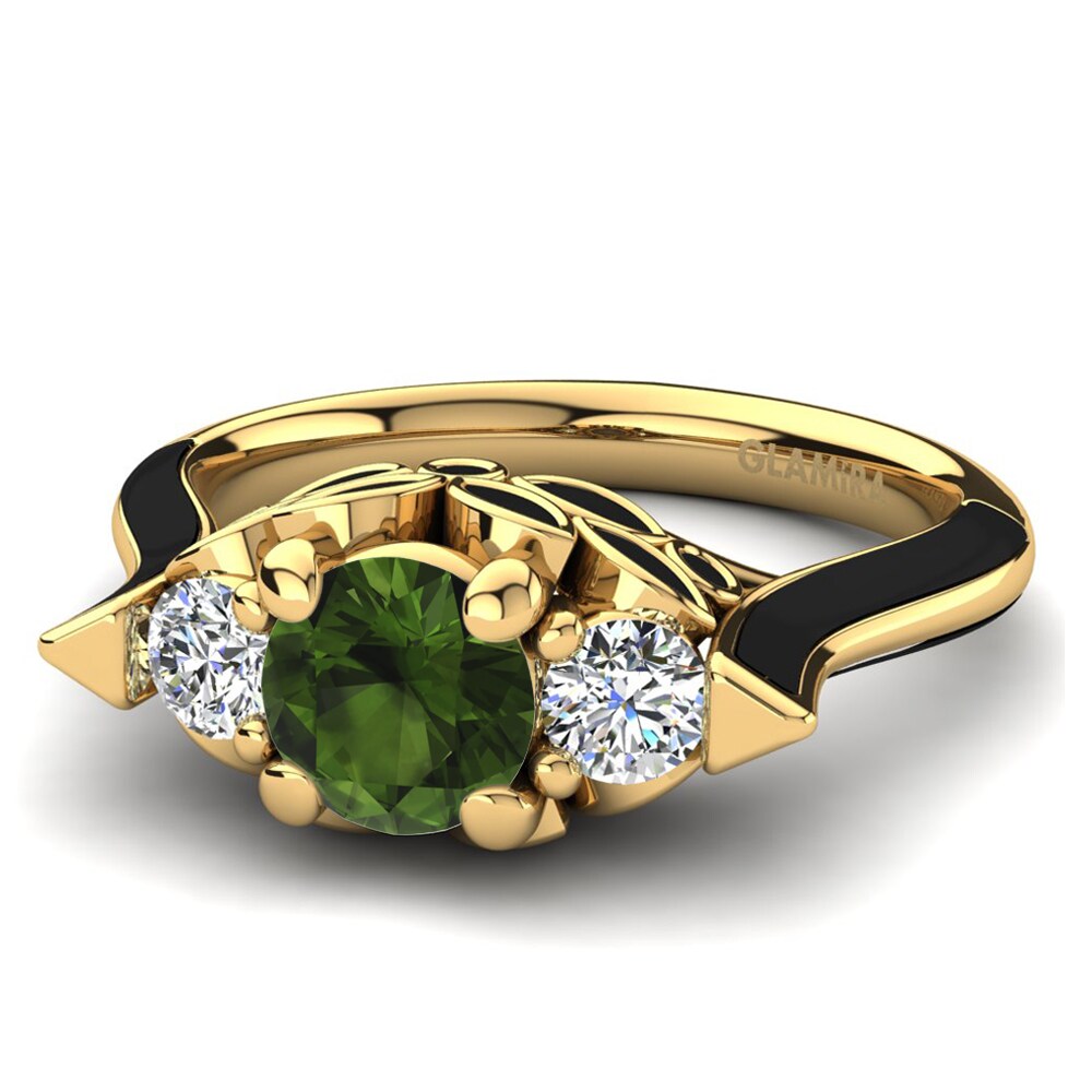 Bagues Or Jaune 14k Tourmaline Verte 3 & 5 Pierres