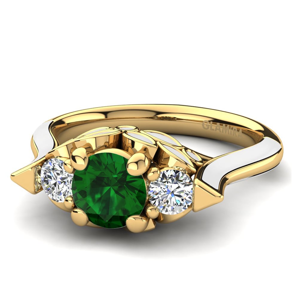 Bagues Or Jaune 18k Émeraude (créée en laboratoire) Trilogy