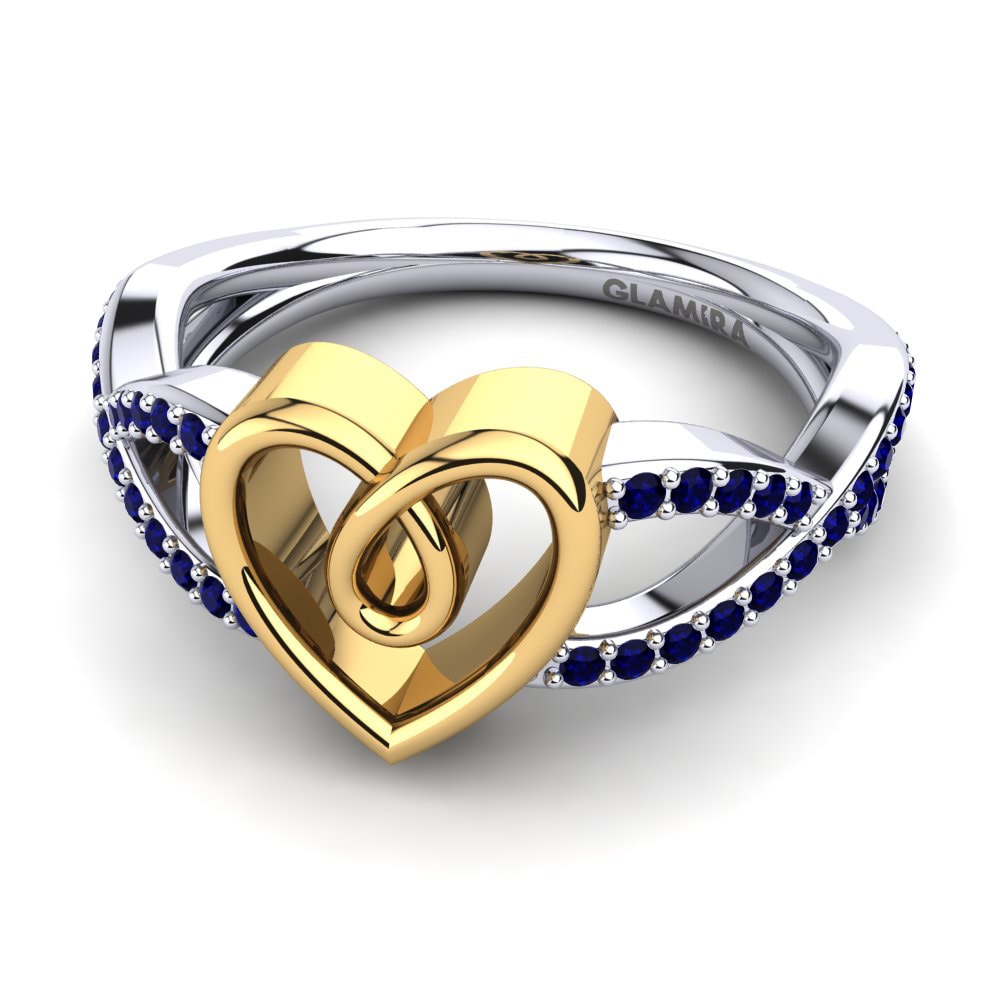 14ct White & Yellow Gold Dark Blue Zirconia Ring Earldina