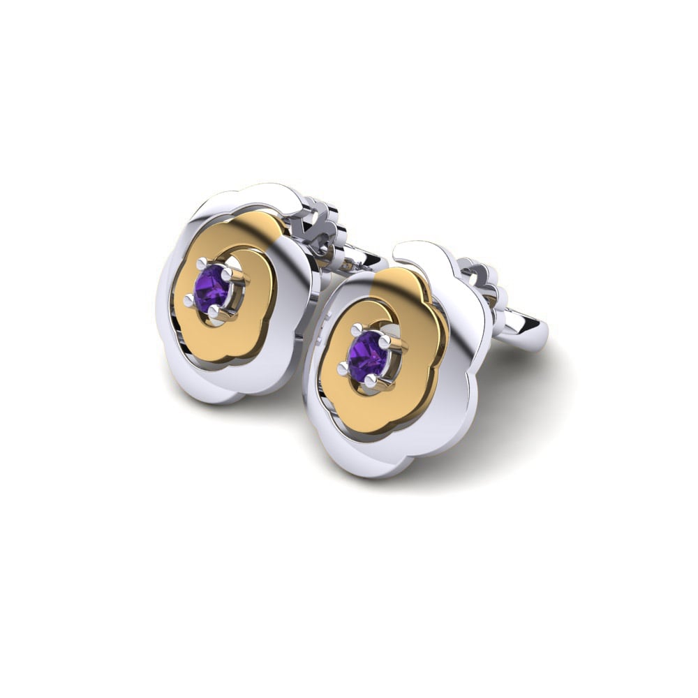 18k Oro Blanco & Amarillo Amatista Pendiente de mujer Alexa