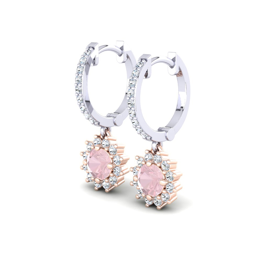 9k Oro Rosa & Blanco Cuarzo rosa Pendiente de mujer Lucille