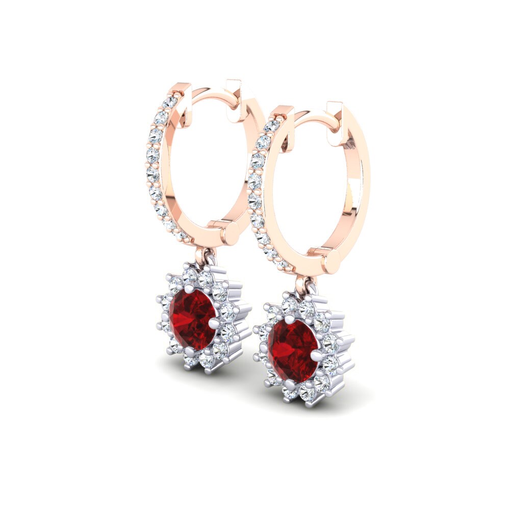 14K White & Rose Gold Red Zirconia Earring Lucille