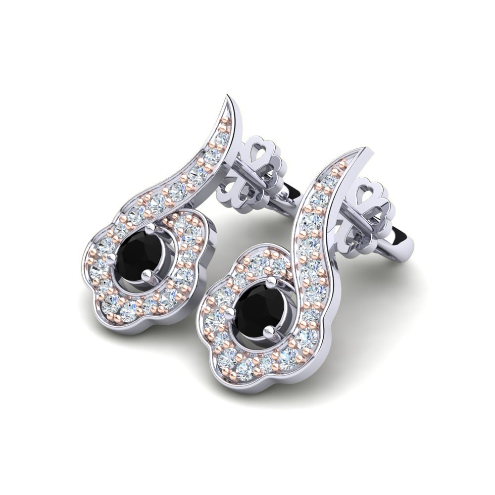 14k Oro Blanco & Rosa Ónix Negro Pendiente de mujer Paisley