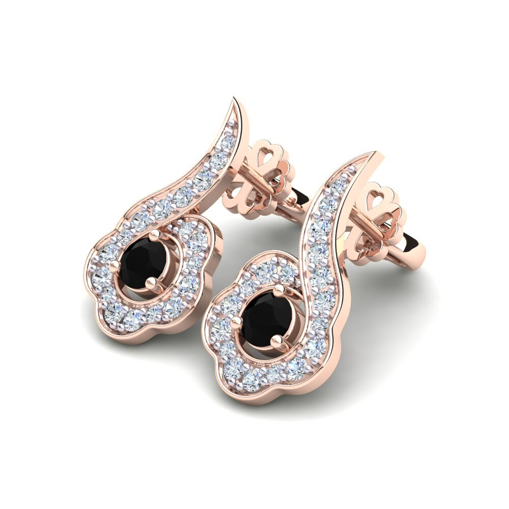 14k Oro Rosa & Blanco Zafiro negro Pendiente de mujer Paisley