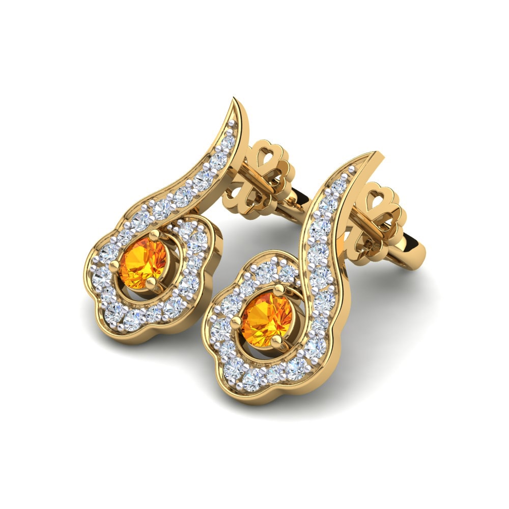 14ct Yellow & White Gold Citrine Women's Earring Paisley