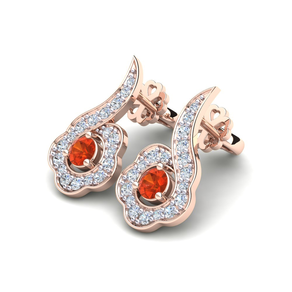 14ct Rose & White Gold Fire Opal Women's Earring Paisley