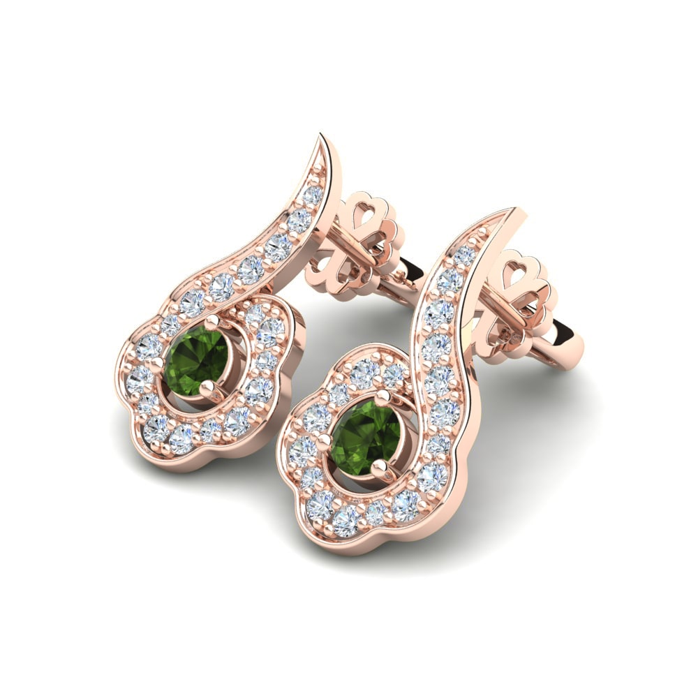 18ct Rose Gold Green Tourmaline Women's Earring Paisley