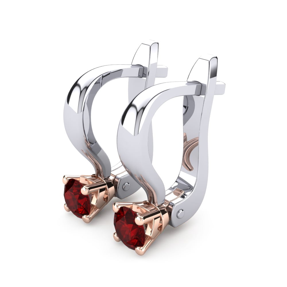 14K White & Rose Gold Red Zirconia Earring Peyton