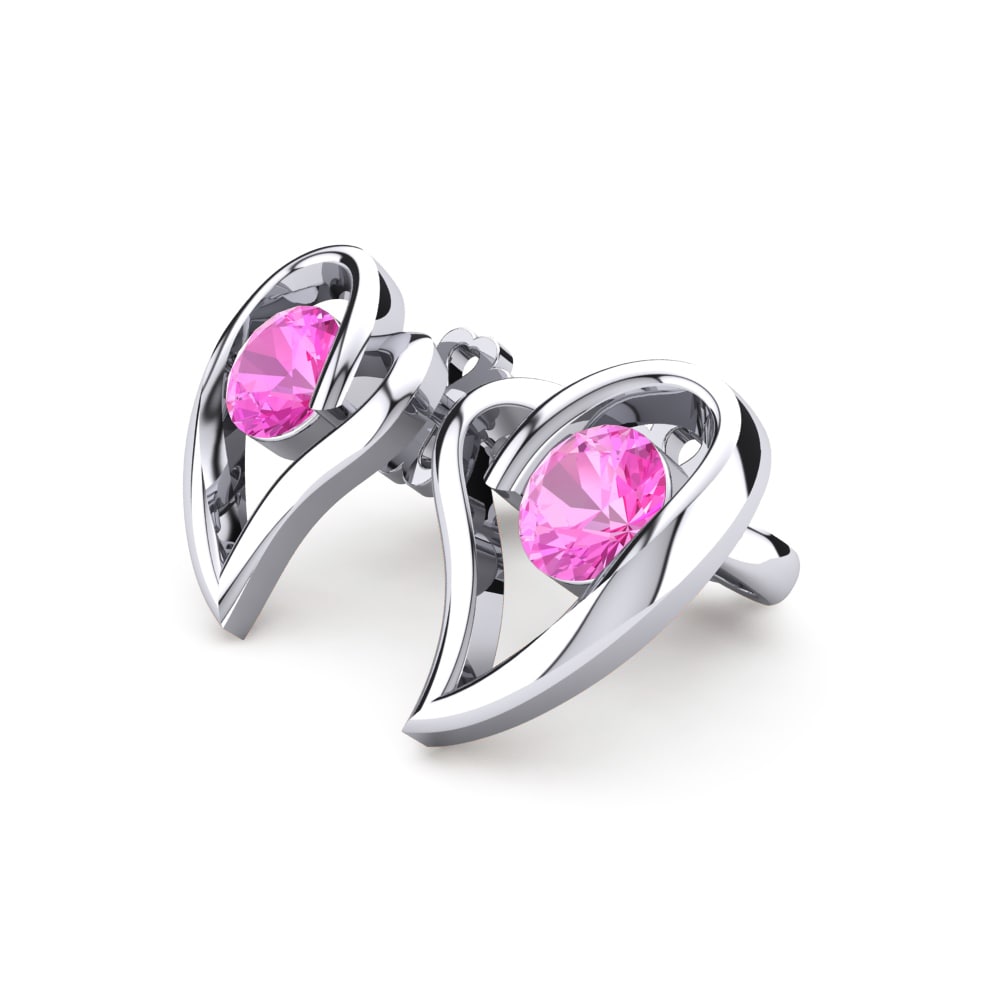 Ouro Branco 9K Turmalina Rosa Brincos Feminino Melinda