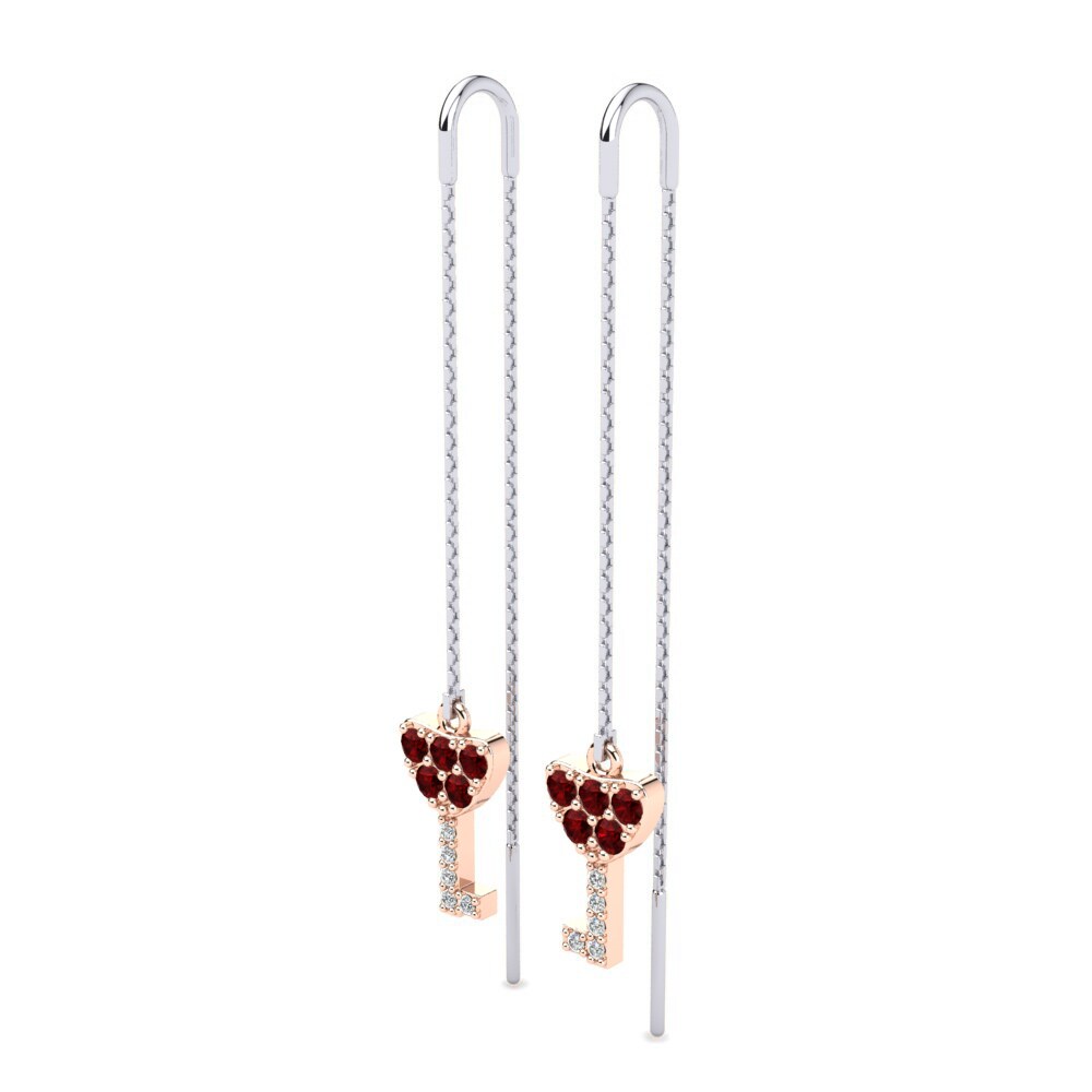 14K White & Rose Gold Red Zirconia Earring Delfina