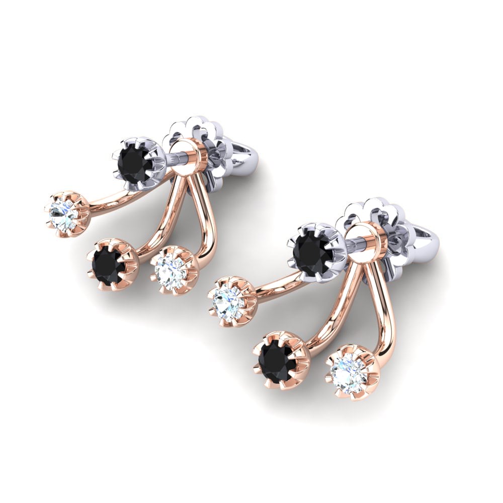 14k Oro Rosa & Blanco Zafiro negro Pendiente de mujer Fiorenza