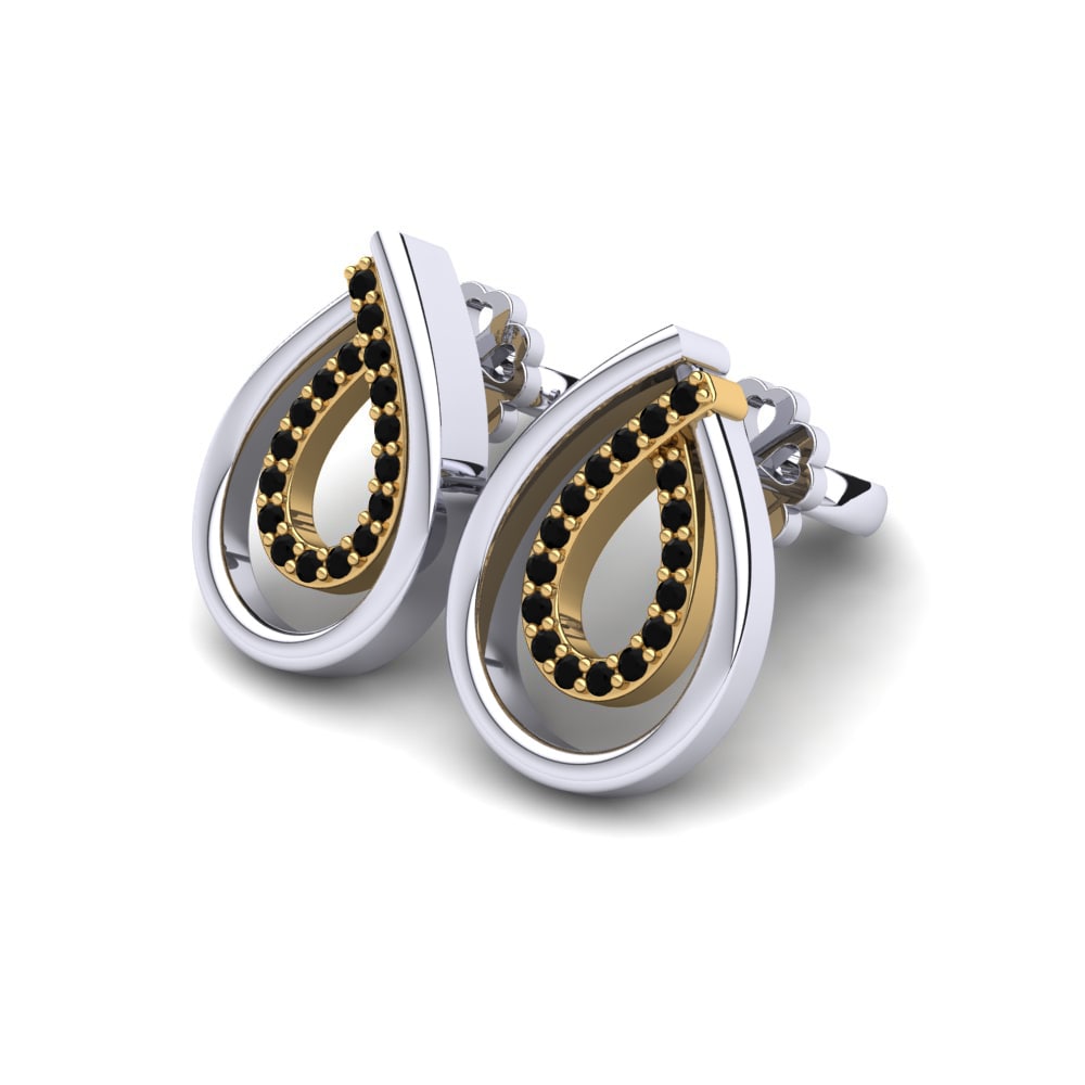 14ct White & Yellow Gold Black Sapphire Women's Earring Laetitia