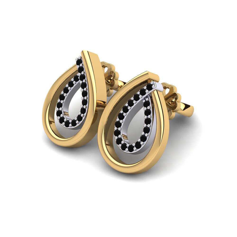 14ct Yellow / White Gold Black Diamond Women's Earring Laetitia