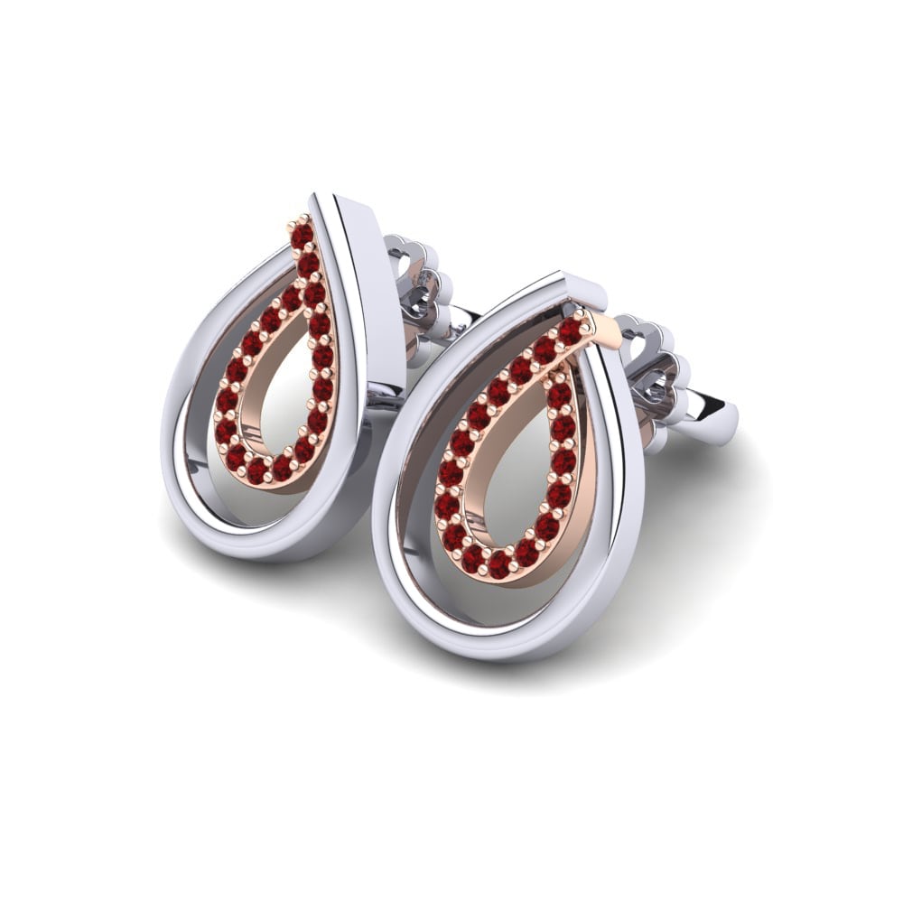 14K White & Rose Gold Red Zirconia Earring Laetitia