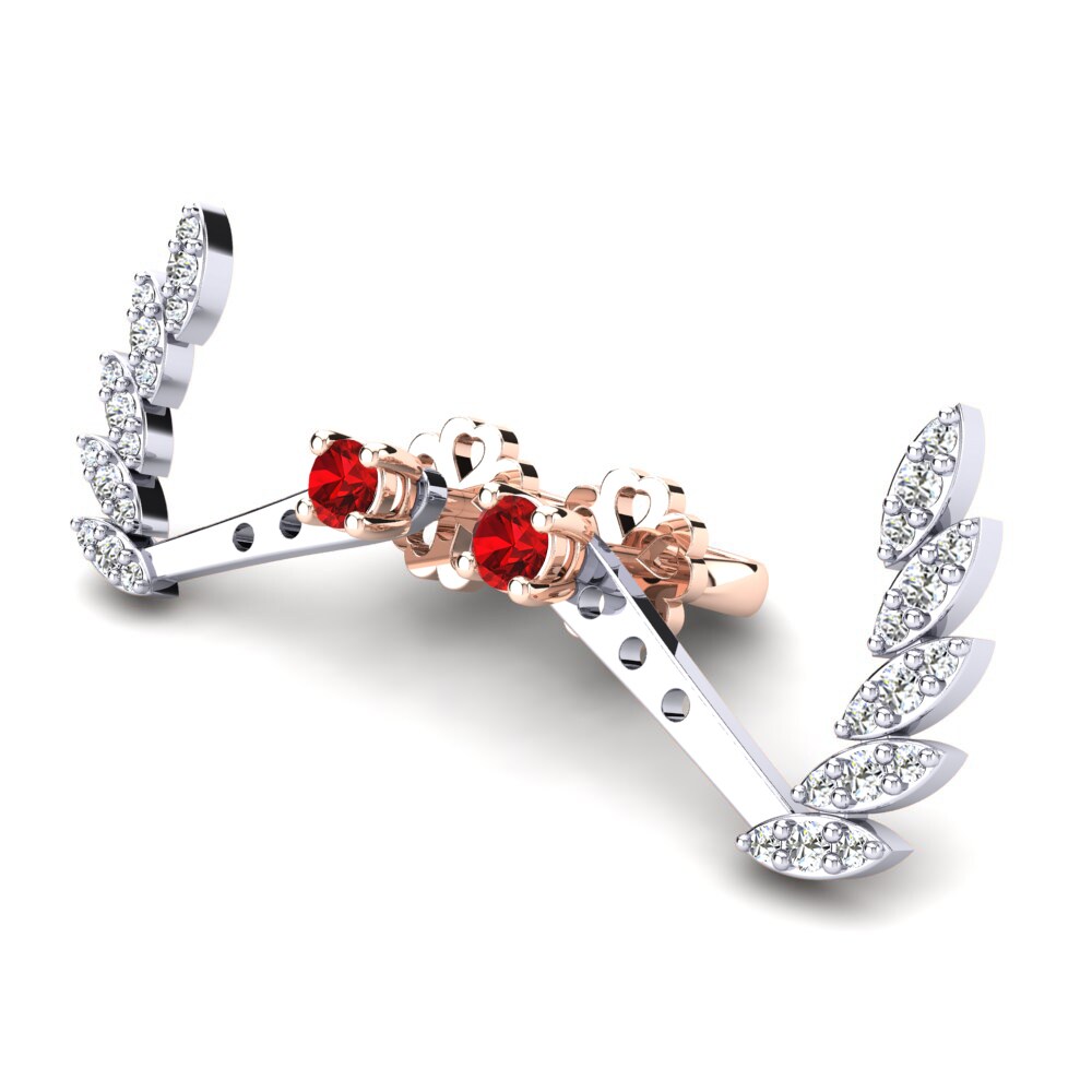 14K White & Rose Gold Red Zirconia Earring Mirella