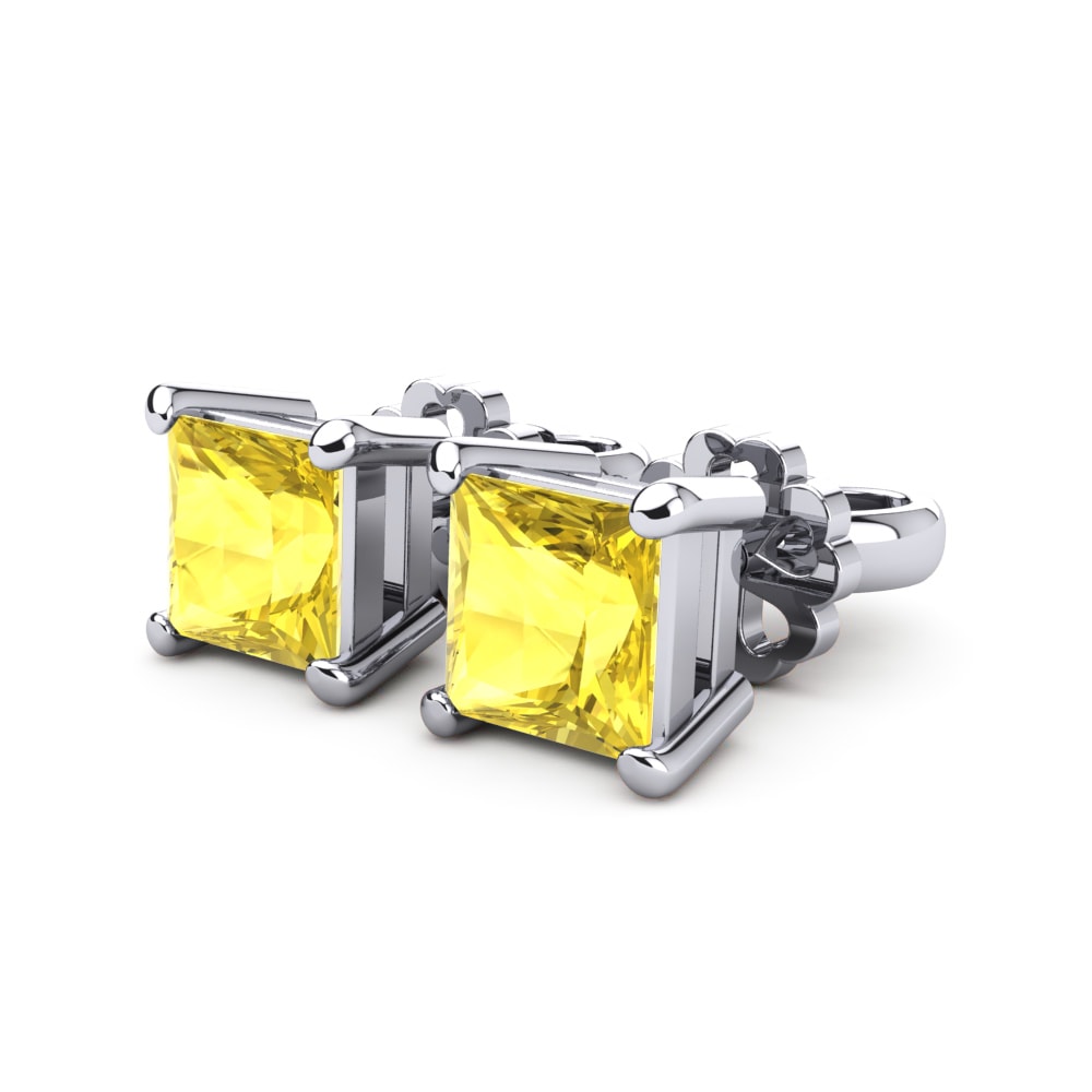 9k Oro Blanco Zafiro amarillo Pendiente de mujer Nora