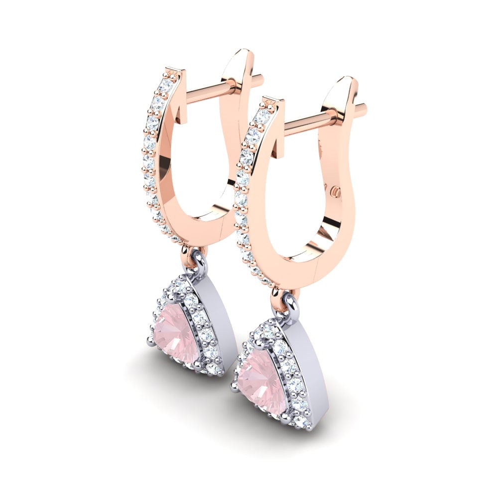 9k Oro Rosa & Blanco Cuarzo rosa Pendiente de mujer Palmira