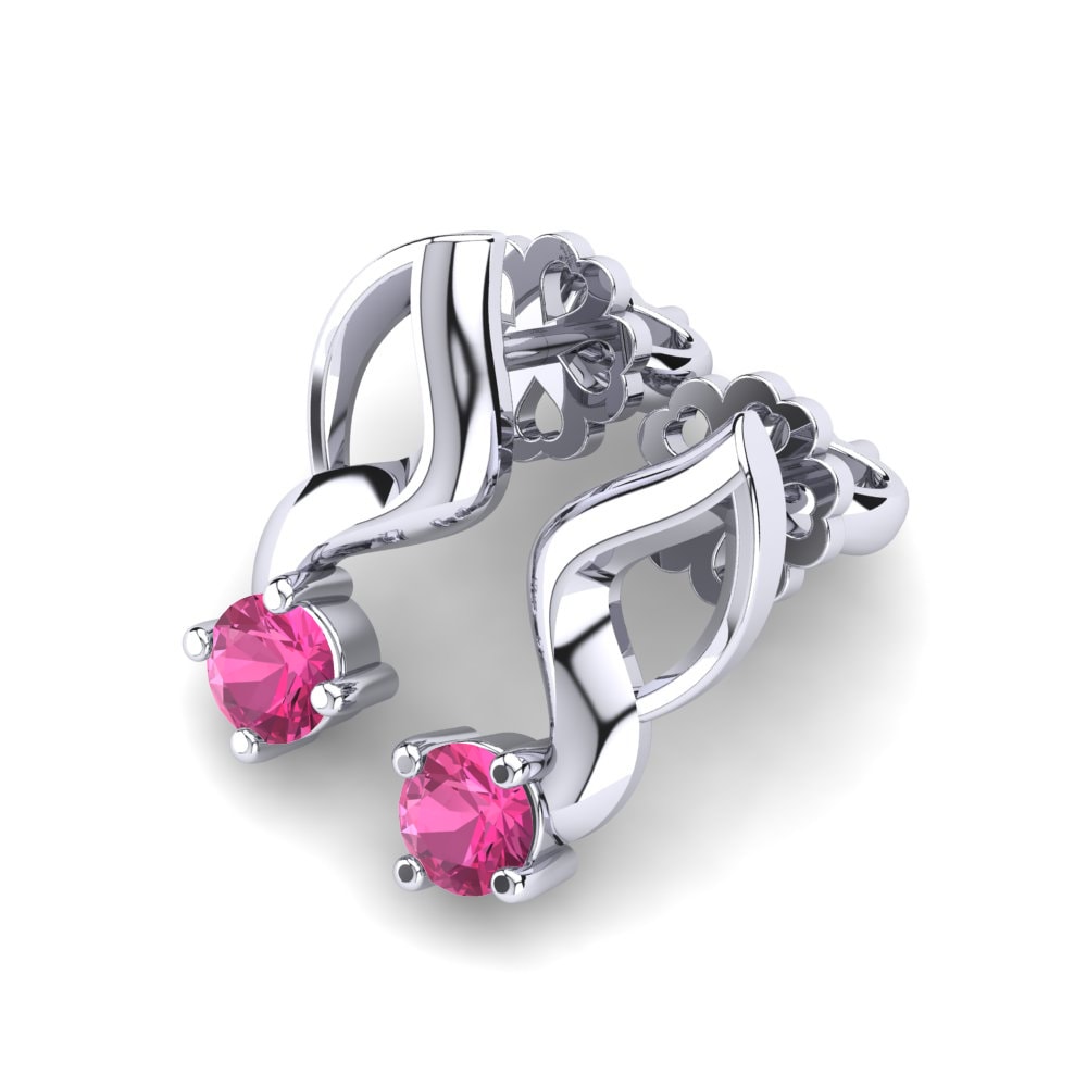 Ouro Branco 9K Turmalina Rosa Brincos Feminino Paolina