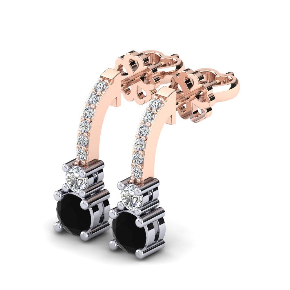 14k Oro Rosa & Blanco Zafiro negro Pendiente de mujer Ravenna
