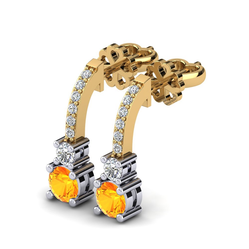14ct Yellow & White Gold Citrine Women's Earring Ravenna
