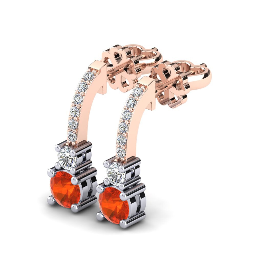 14ct Rose & White Gold Fire Opal Women's Earring Ravenna