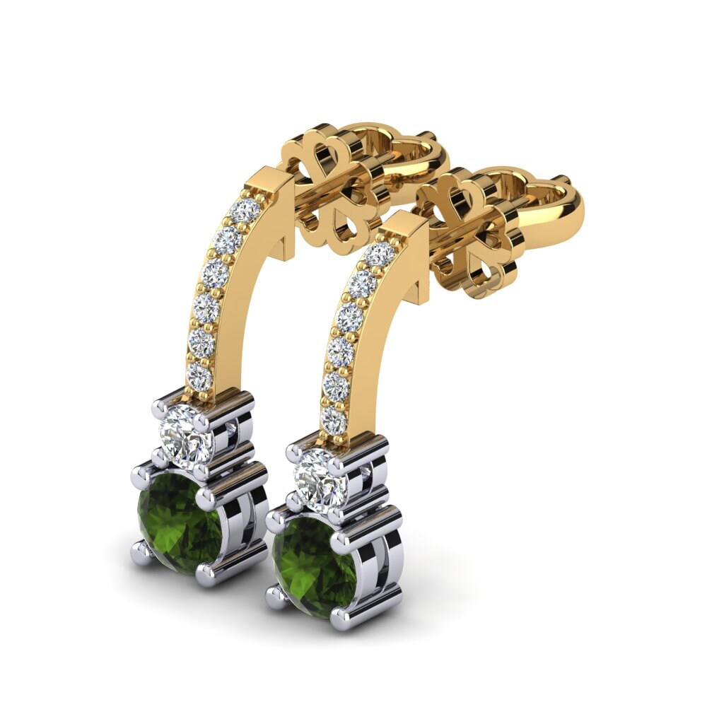 14k Oro Amarillo & Blanco Turmalina verde Pendiente de mujer Ravenna