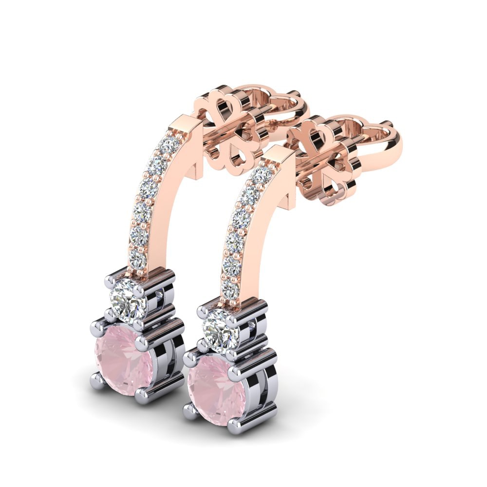 9k Oro Rosa & Blanco Cuarzo rosa Pendiente de mujer Ravenna