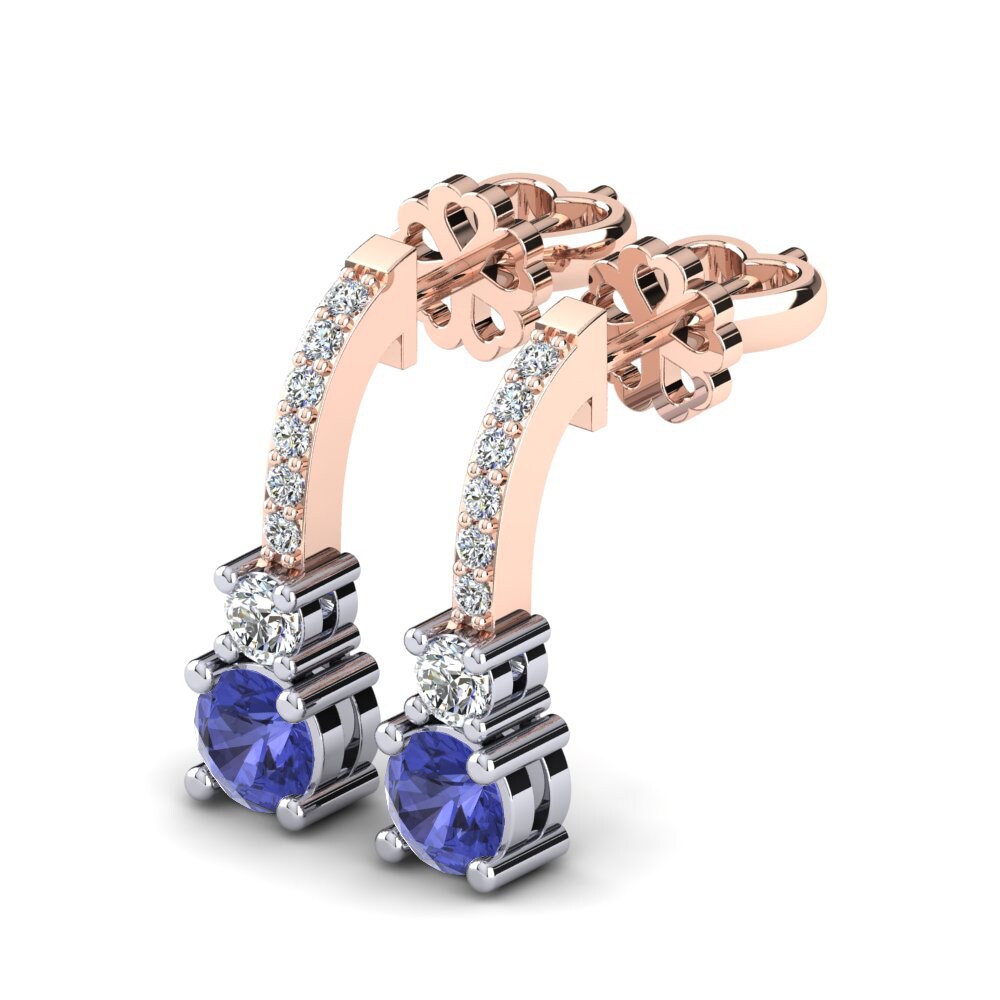 14k Oro Rosa & Blanco Tanzanita Pendiente de mujer Ravenna