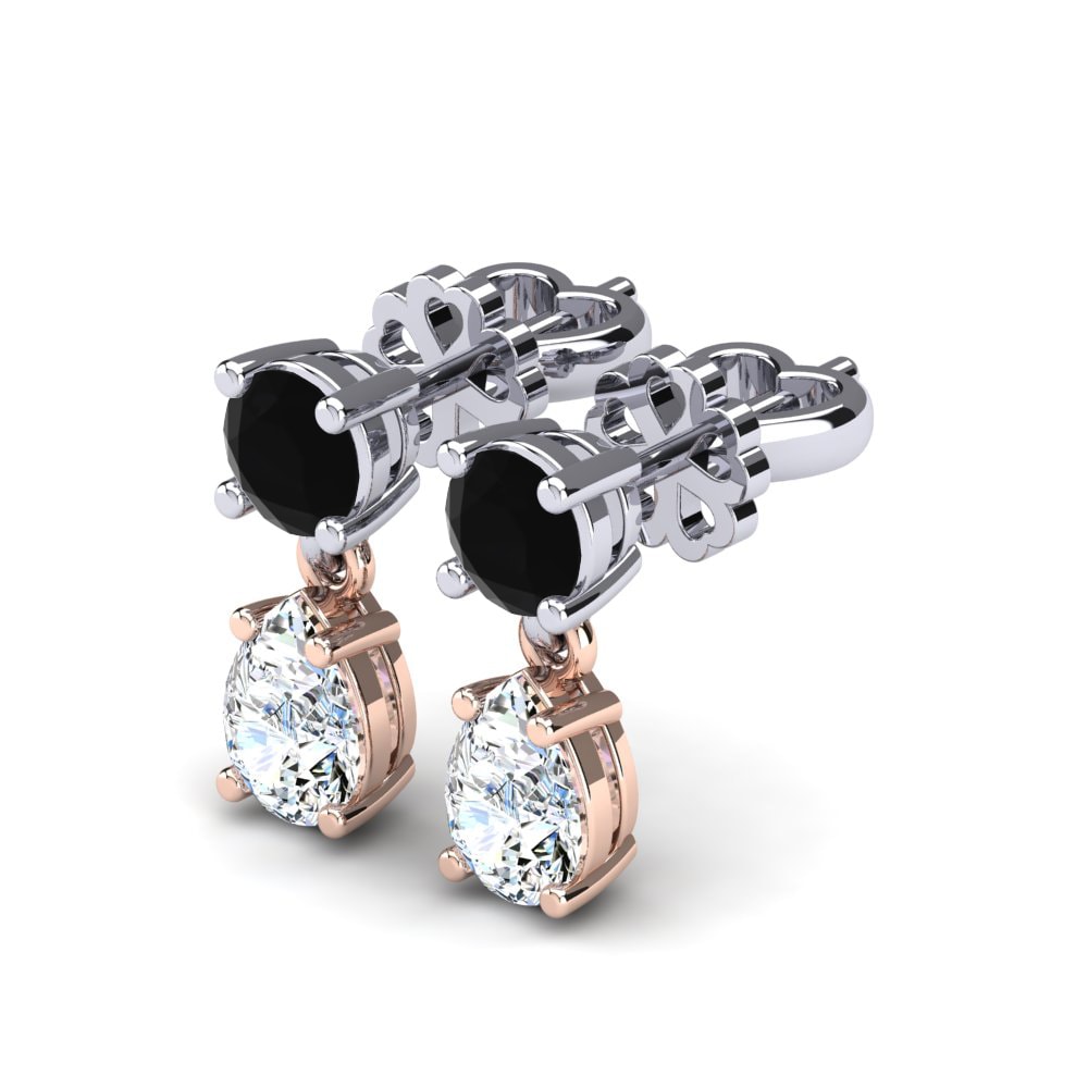 14k Oro Blanco & Rosa Ónix Negro Pendiente de mujer Rossella